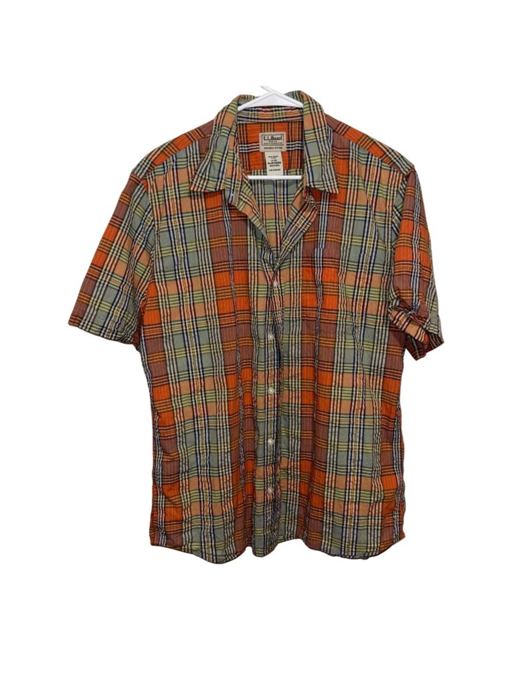 L.L. Bean Mens Slightly Fitted Plaid Short-Sleeve Button-Down Shirt Size M